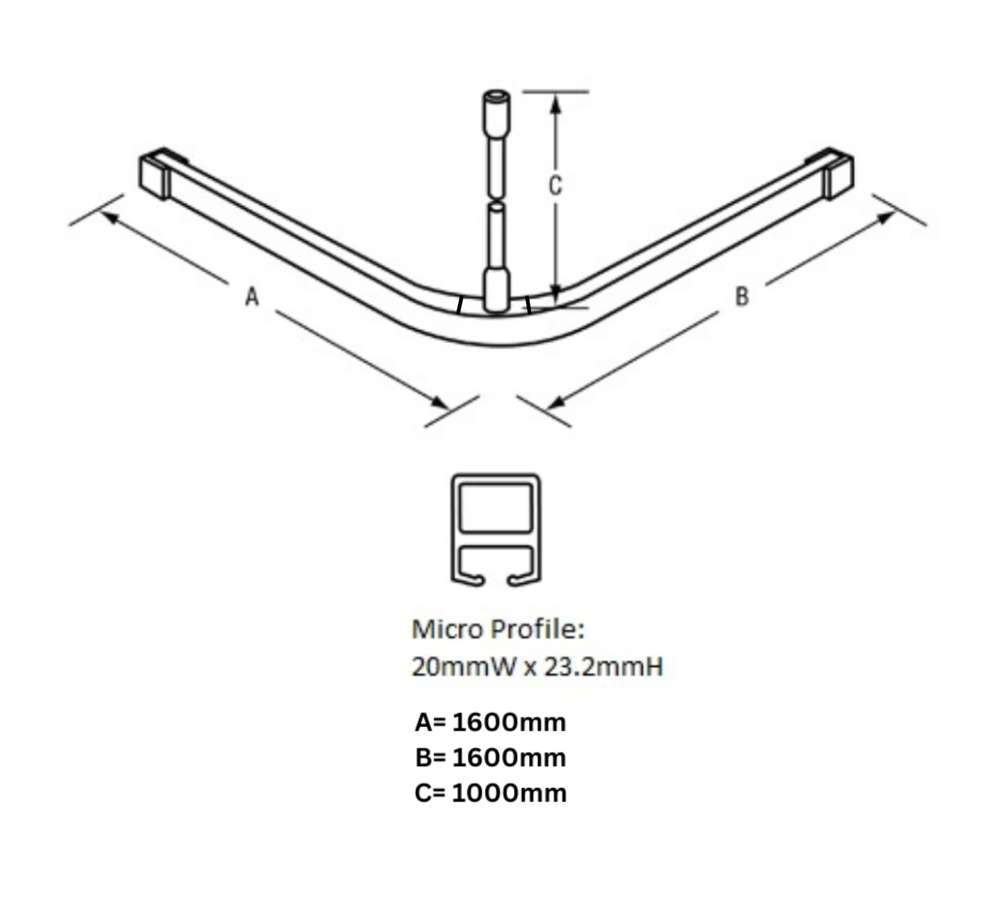 METLAM L BEND SHOWER CURTAIN TRACK SYSTEM - 1600mm X 1600mm - Image 2