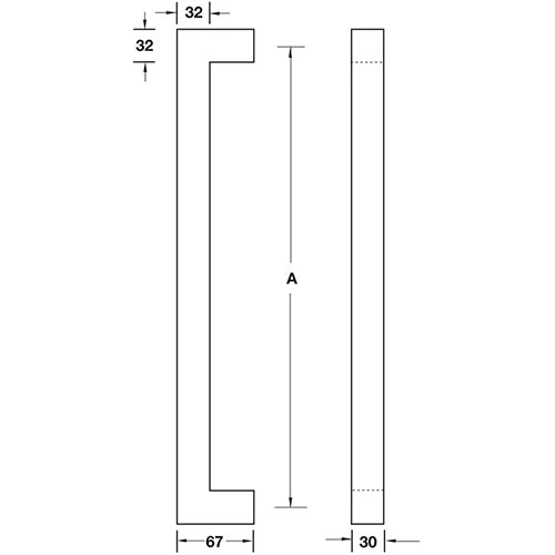 HAFELE PULL HANDLE SET - SQUARE STRAIGHT 32MM X 32MM - Image 2